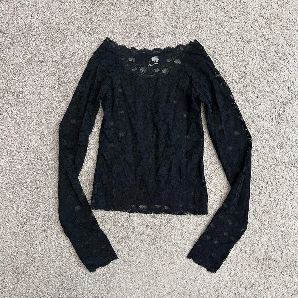 Free People Intimately Black Lace Long Sleeve Womens L